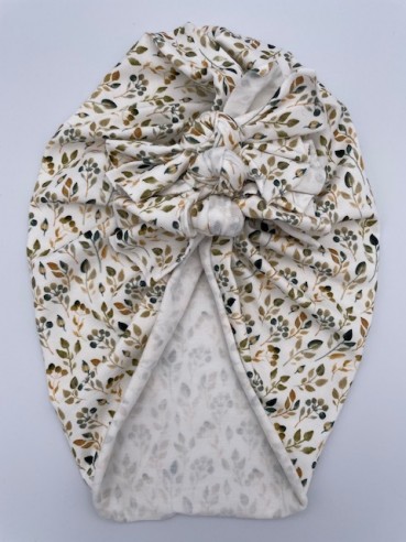 Turban Knoten Turbanknoten turbanmütze mini blätter blaetter weiß grün beigegold