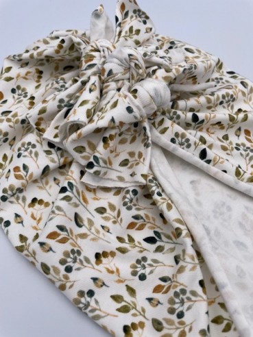 Turban Knoten Turbanknoten turbanmütze mini blätter blaetter weiß grün beigegold