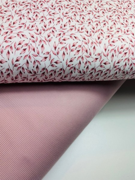 blüten verlässt altmauve weiß gemaltes blatt digital druck stoff ribstrick  jersey