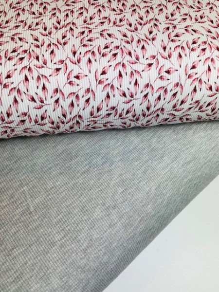 blüten verlässt altmauve weiß gemaltes blatt digital druck stoff ribstrick  jersey
